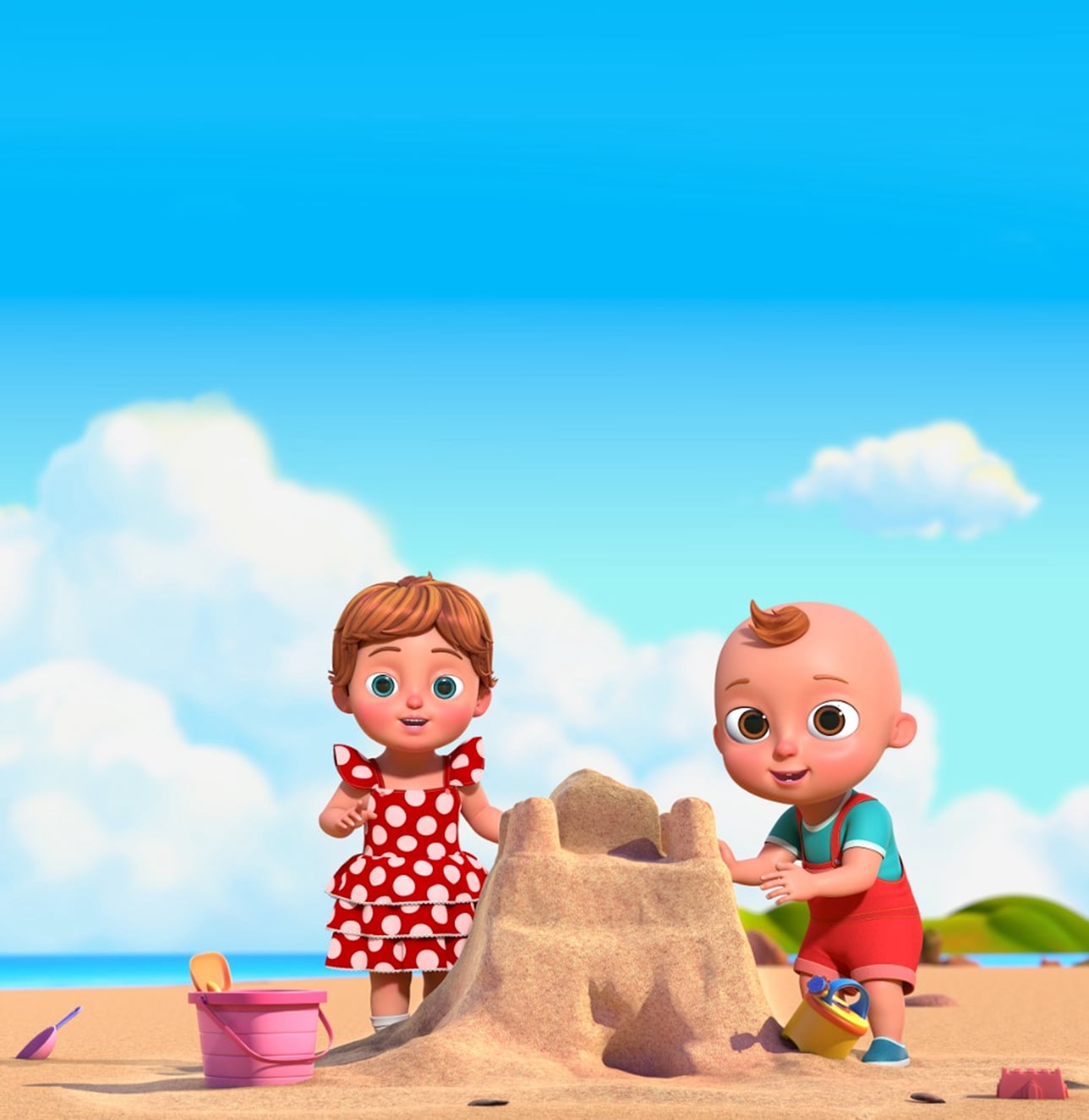 Emma and Joey building a sandcastle - Fun outdoor kids songs and nursery rhyme adventures