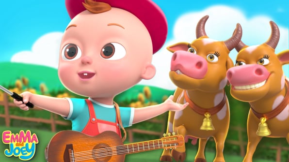 Joey taking a farm animal selfie with a selfie stick - Farm Animal Selfie Song for kids.